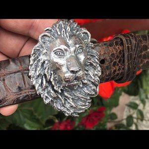 Sterling Silver Lion Head Belt-Buckle